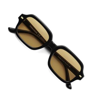 Imagem de VANLINKER Óculos de sol retrô quadrados polarizados para mulheres e homens vintage retangulares VL9832, Lente amarela polarizada C5/armação preta, M