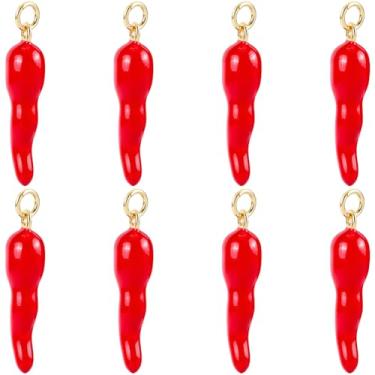 Imagem de Beebeecraft 1 caixa, 8 peças, pingentes de pimenta, esmalte vermelho, banhado a ouro 18 K, cornicello, chifre italiano, amuleto de boa sorte, para pingente, colar, brinco, pulseira, fabricação de