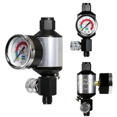 Imagem de LE LEMATEC Regulador de compressor de ar e separador de água com medidor, secador AI303-R1 para ar comprimido limpo, 150 PSI, 1/10.2 cm NPT, dreno de botão de pressão - remove óleo e detritos