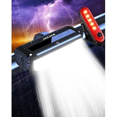 Imagem de Luz de bicicleta super brilhante para andar à noite, luz de bicicleta recarregável por USB, conjunto de faróis de bicicleta, luz de corrida diurna, lanterna traseira de farol de bicicleta à prova