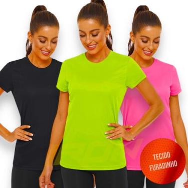 Imagem de Kit c/3 Blusinhas Camisetas Dry MALHA FRIA POLIMIDA Tecido Furadinho f