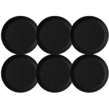 Imagem de Jogo 6 Pratos Rasos Redondos 25cm Pratos Plástico Preto Servir Lanches Petiscos Coza