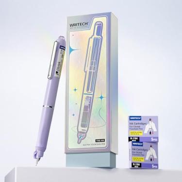 Imagem de WRITECH Conjunto de canetas-tinteiro retráteis: caixa de presente premium de tinta preta de ponta fina inclui 10 cartuchos, perfeito para aniversários de formatura, aniversários