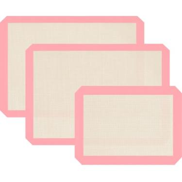 Imagem de Conjunto de 3 tapetes de silicone para assar, assadeiras antiaderentes para assar, fácil de limpar e reutilizável, para fazer macarrão, biscoitos (rosa)