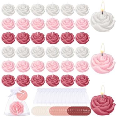 Imagem de Treela Conjunto de 50 velas de flores, lembrancinha de casamento para convidados, mini velas em forma de rosa empoeirada para retorno, presente de casamento, aniversário, chá de panela, festa de