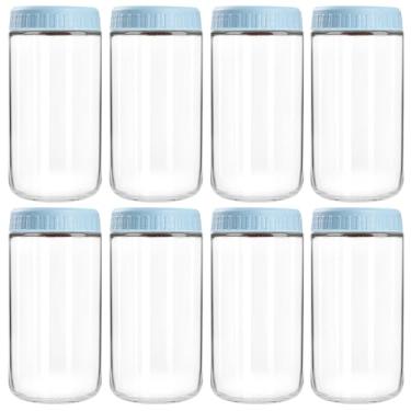 Imagem de Recipientes de aveia noturnos com tampas, potes de vidro de 680 g com tampas, 8 peças, azul claro, frascos de vidro de boca larga para salada, iogurte, lanches, preparação de refeições