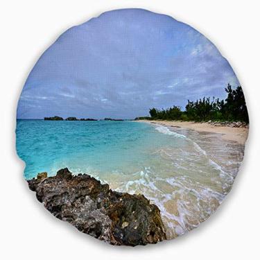 Imagem de Designart Clearwater Bermuda' manta de praia redonda para sala de estar, sofá, enchimento de almofada + capa de almofada impressa em ambos os lados 40,64 cm