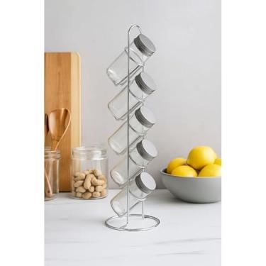 Imagem de Conjunto 5 Porta Temperos Vidro e Inox com Suporte Vista Home