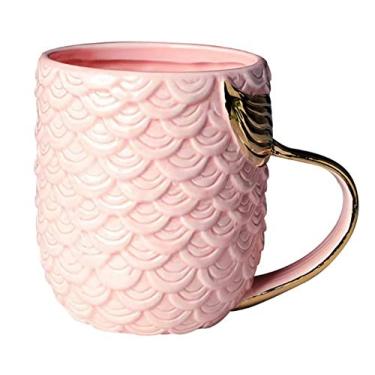 Imagem de KNC Xícara de café de cerâmica sereia de 425 g, xícara de leite de cerveja cappuccino, caneca, presente de aniversário, presente de casal para homens, mulheres, crianças, meninas, meninos (rosa)