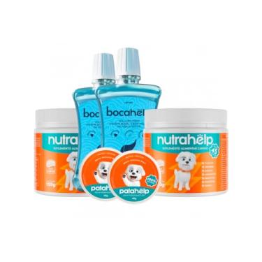 Imagem de Kit 2 Solução Bucal Pet Bocahelp + 2 Pomada Balm Hidratante PataHelp + 2 NutraHelp