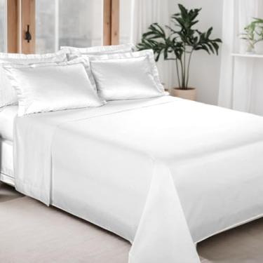 Imagem de Jogo de Cama 100% Algodão 300 Fios Percal Lençol Antiácaro Respirável Toque Macio, 4 Peças - Bem Lunar (King)