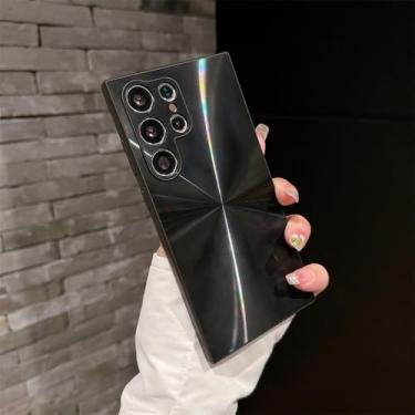 Imagem de Capa de celular luxuosa com estampa Aurora, cor sólida, para Samsung Galaxy S25, S24, S23, S22 Ultra Plus, A14, A34, A54 5G, capa rígida à prova de choque, preta, para Samsung Galaxy S23