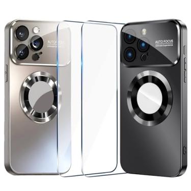 Imagem de ZSDXSZ Pacote com 2 capas magnéticas para iPhone 16 Pro, compatível com MagSafe, com protetores de tela X2, capa de telefone antiarranhões à prova de choque para mulheres e homens, preto obsidiana