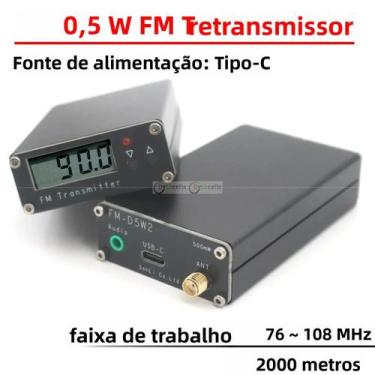 Imagem de Transmissor FM Portátil 2000M 0.5W 76-108MHz Com Display Digital USB T