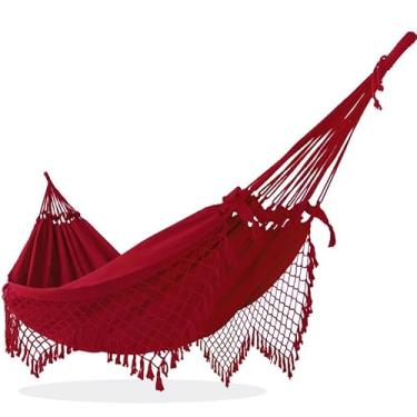 Imagem de Rede de Dormir Descanso Muitas Cores Luxo Casal grande Gigante Pernambucana Crua/Bege(Vinho)