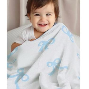 Imagem de Luxape Cobertor de laço, laço rosa, macio, reversível, tecido confortável premium para o melhor conforto - para bebês, recém-nascidos, berçários, meninas, berço, carrinho, presente (laços azuis, 76 x