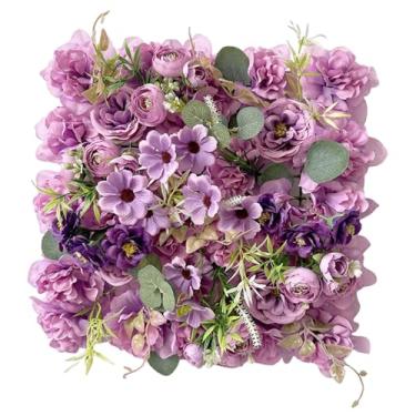 Imagem de IEUDNS Painel de parede de flores artificiais, adereços decorativos para fotos, cenário de flores de parede multiuso, painel floral 3D para eventos de festas, Roxo