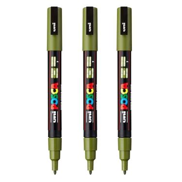 Imagem de posca Marcadores de tinta à base de água PC-3M, ponta fina reversível (0,9-1,3 mm), verde cáqui, 3 unidades