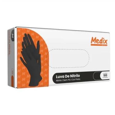 Imagem de Luva Nitrílica Preta Sem Pó - Medix Brasil - 100 Unidades, P