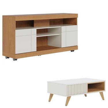 Imagem de Rack Bancada Yara Freijó Off White Com Mesa De Centro Jeri Off White Freijó - Colibri