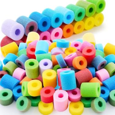 Imagem de Frienda 100 pedaços de macarrão de piscina, multicolorido, tamanho pequeno, versátil, misturado, flutuante, tubo de corda de espuma para brincar ou fazer bricolage, multiuso (6 x 2,5 cm, cores pastel)