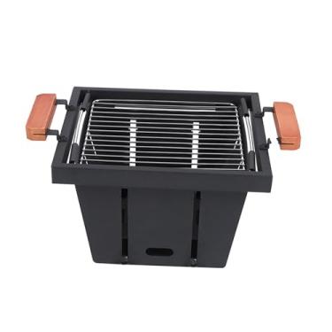 Imagem de Fenteer Grelha dobrável a carvão para acampamento, grelha de metal prática para churrasco ao ar livre, rede para grelhar para piqueniques à do lago e, Preto