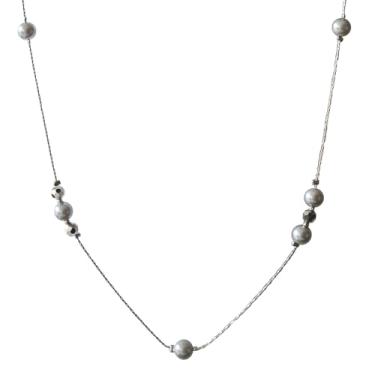 Imagem de Unegeca Colar de estação longa com pérolas cinzas simuladas, colar de corrente de suéter com contas de prata, bijuteria de presente para mulheres