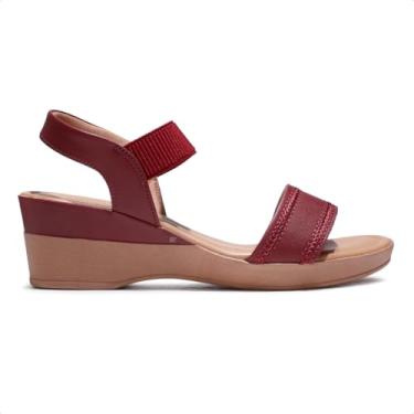 Imagem de Sandália Usaflex Salto Anabela Feminina (Bordô/Bege, BR, Adulto, Numérico, 34)