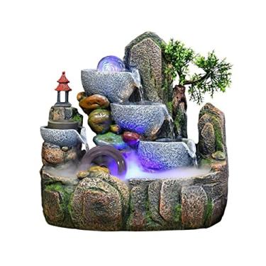 Imagem de XFNVXC Fonte decorativa interna ornamental e fonte de água corrente Fengshui bola de transferência de roda sala de estar mesa fonte de água Rockery fonte casa