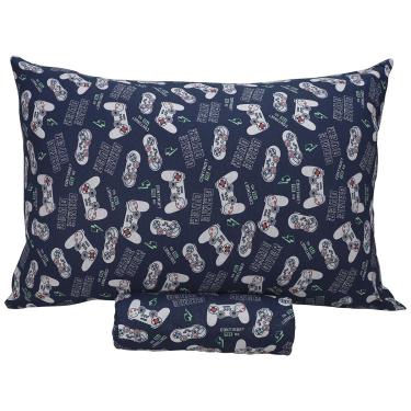 Imagem de Jogo de Cama Solteiro Portallar Malha Misto Estampado Game Blue 2 Pçs com Elástico Azul