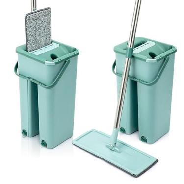 Imagem de Mop Flat Balde 6 litros Com 2 Refis Com Cabo Extensivel Inox Grande