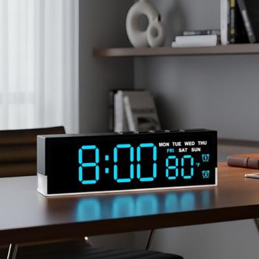 Imagem de 45MinST Despertador digital LED de 17 cm com luz de brilho inferior | exibe hora, data, dia, temperatura | Alarmes duplos, DST, brilho de 3 níveis automático/manual, bateria ou relógio de mesa