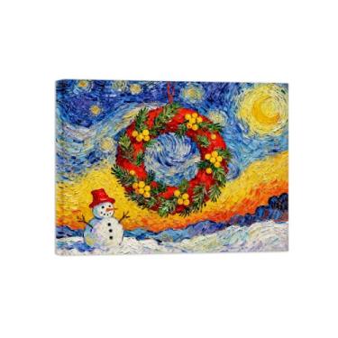 Imagem de Pinturas em tela Natal-Quadros Decoração de Parede-Guirlanda boneco neve Noite Estrelada-Inverno Paisagens Impressões para Sala de Estar 60x80cm Tela Embrulhada