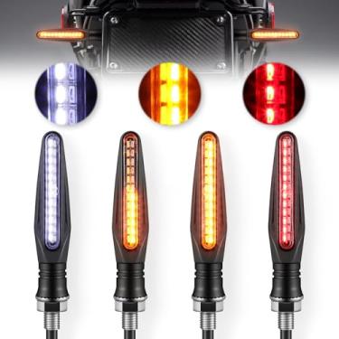 Imagem de LivTee 4 peças super brilhantes indicadores de motocicleta, luzes de freio de seta fluindo e luzes de corrida diurna 12 V para motocicleta scooter Quad Cruiser Harley Kawasaki Yamaha Suzuki Off Road, branco/vermelho/âmbar
