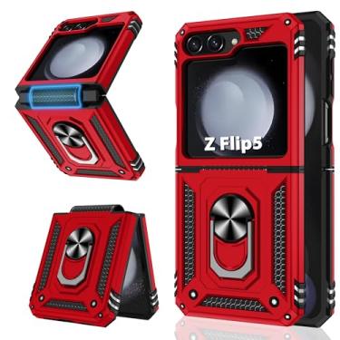 Imagem de ATUMP Capa para Galaxy Z Flip 5 com proteção Hing, suporte de anel resistente de 360° [grau militar] capa protetora rígida para celular para Samsung Galaxy Z Flip 5, vermelha
