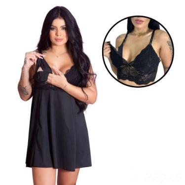 Imagem de Kit Maternidade Camisola Amamentação Sutiã Renda Gestante Confortável 