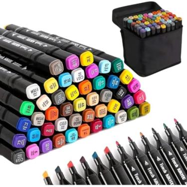 Imagem de Kit Conjunto Marcadores com Estojo Ponta Dupla 168 Canetinhas Desenho Quadrinhos Esboço Multiplos Usos Kids