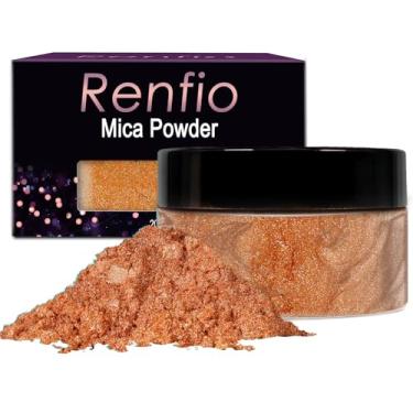 Imagem de Renfio Pigmento De Pó Mica 100G, Corante Natural Metálico, Resina Epóxi Mineral Perolada Brilhante Para Pintura, Fabricação Sabão, Bombas Banho Slime, 3,5 Oz - Marrom Dourado