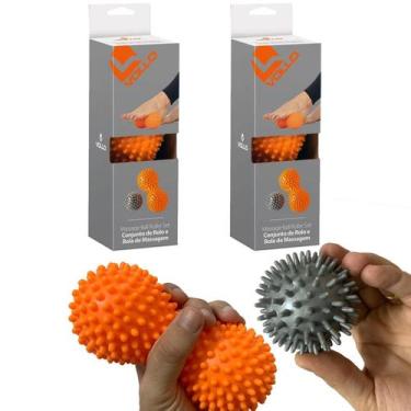 Imagem de Kit 2 Conjuntos Rolo e Bola Massagem Vollo VP1059 Cinza e Laranja
