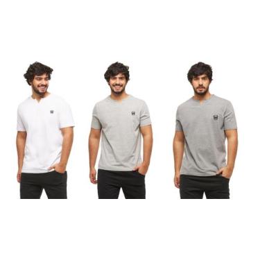Imagem de Kit com 03 camisetas basicas wooks masculina gola portuguesa - wc3, Br