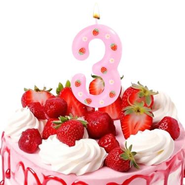 Imagem de Vela com número de morango, linda vela rosa, número de bolo de aniversário, velas número de frutas silvestres, número de velas para enfeite de bolo, suprimentos de festa (número 3)