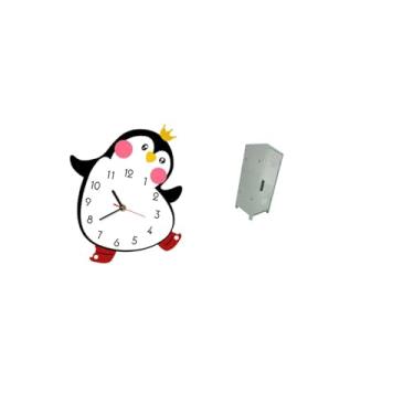 Imagem de Fenteer Relógio de Parede de Madeira com Desenho de Pinguim, Multifuncional, Decorativo, Adorável, Alimentado Por Bateria, Organizador de Casa, Economizador D