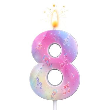 Imagem de SAVITA Vela de Aniversário com Número Rosa, Parafina Cera Tema de Anime Brilho Vela Suprimentos para Aniversário Bolo Topo para Festa Bolo Decoração e Comemoração Infantil (Número 8)