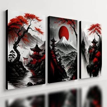 Imagem de Kit 3 Quadro Decorativo Paisagem Japonesa Japão Samurai Qualidade Premium (40x28cm)