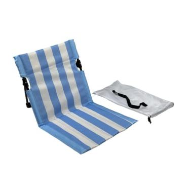 Imagem de simhoa Cadeira de acampamento com encosto, assento de chão, cadeira de praia dobrável para pesca, mochila, jardim, Listra Azul E Branca