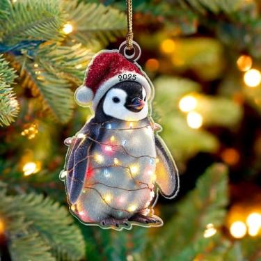 Imagem de Enfeite de Natal de pinguim 2025, animais marinhos e oceânicos 9,5 cm (plano 2D) Enfeite de acrílico de dupla face, presente para amantes de pinguins, mergulhadores, enfeite de Natal para mulheres