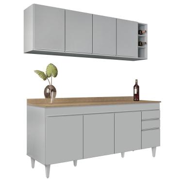 Imagem de Armário De Cozinha Nevada E Balcão 180cm Com Tampo Dallas Cinza Claro/castanho - Lumil