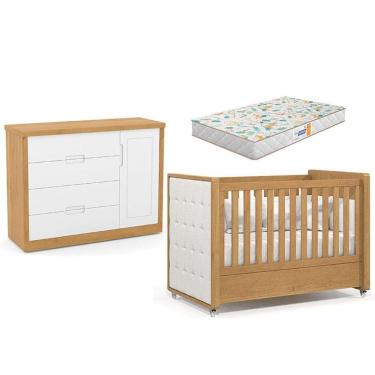 Imagem de Berço Americano Capitonê New Boucle E Cômoda Infantil Tutto New Freijó E Colchão - Matic