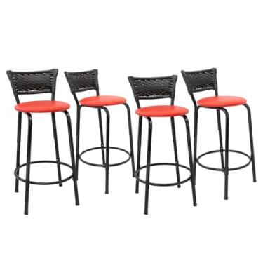 Imagem de Kit 4 Banco Para Bancada Cozinha Gourmet Estrutura Preta Encosto Junco Preto Balcão Ilha Bar Banqueta 60cm Itagold (Assento Vermelho)