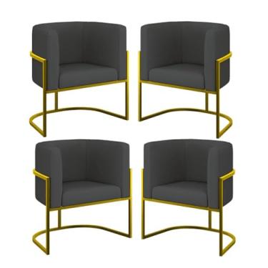 Imagem de Kit 04 Poltronas Lua Sala Decorativa Base Ferro Gold Corino Cor:cinza